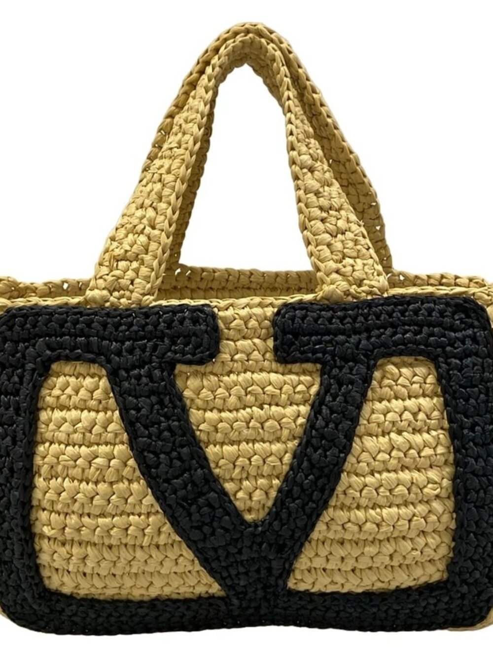 VALENTINOGARAVANI Viva Superstar Small Woven Raffia, V Logo Signature Beige